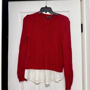 Red Knit Sweater with White Layered Hem